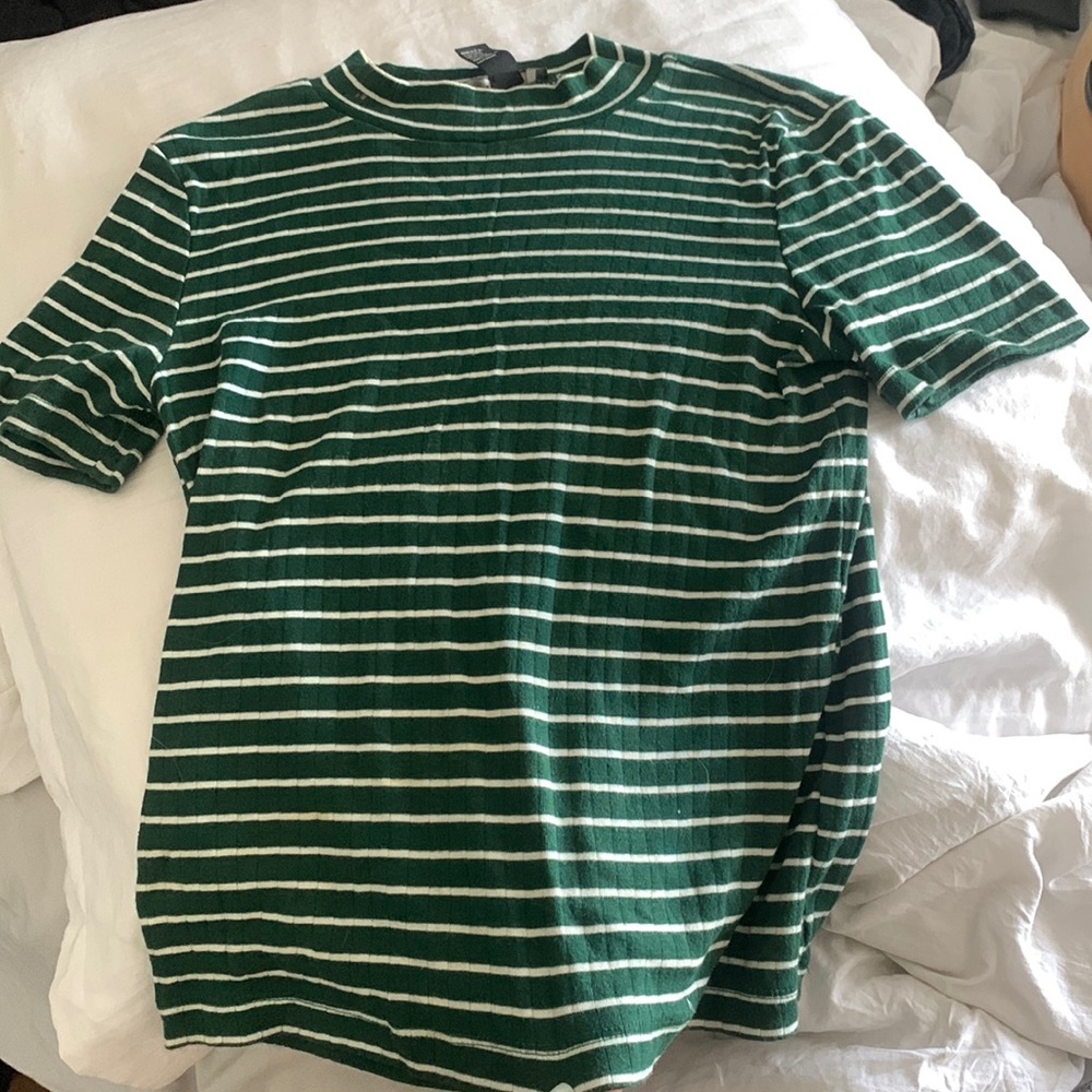 Green and white striped tight fitting top, forever 21, S